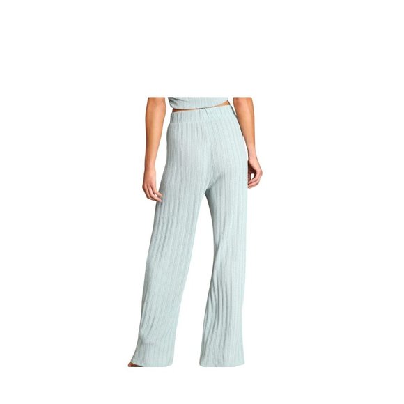 Lulus XS Green Ribbed Wide-Leg Lounge Pants Stretchy Elastic Waist Textured NWT - Picture 13 of 13